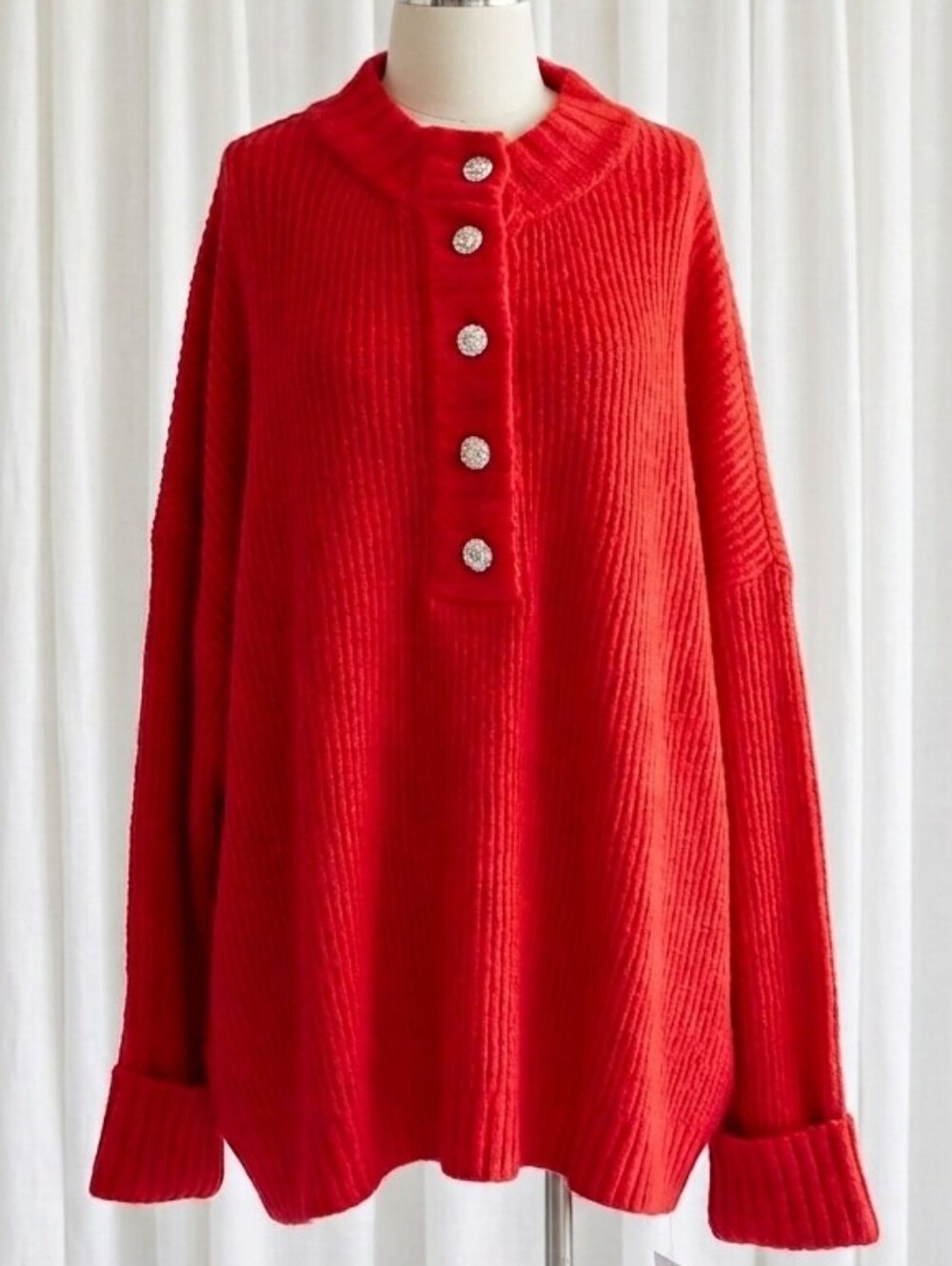 Talbots Sweater Red Jewel Button Henley Pullover.